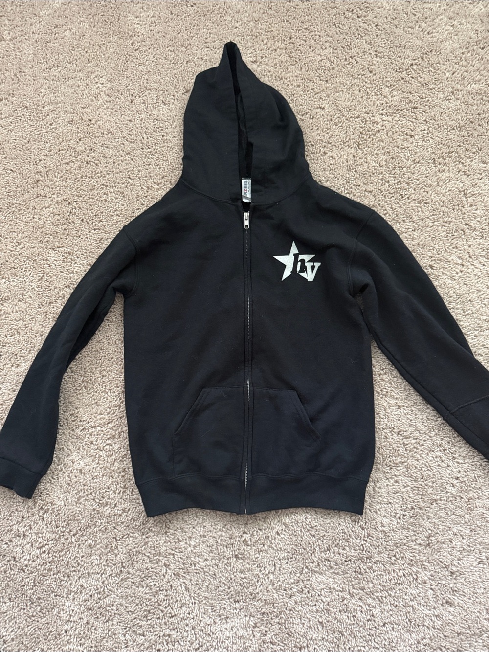 Jerzees Black Kids Zip-Up Hoodie with White Star Logo